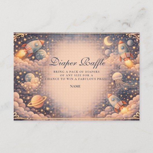 Space Rockets Stars Diapper Raffle Informatiekaartje (Voorkant)