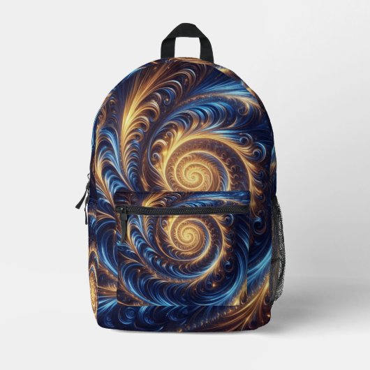Space Royal Blue en Gold Swirls Bedrukte Rugzak (Voorkant)