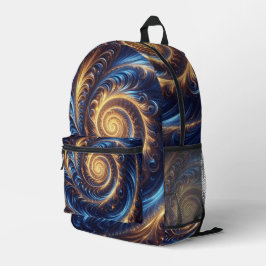 Space Royal Blue en Gold Swirls Bedrukte Rugzak