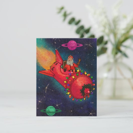 Space Santa Feestdagenkaart (Staand voorkant)