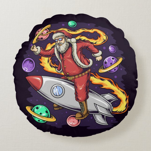 Space Santa Round Pillow Rond Kussen (Voorkant)