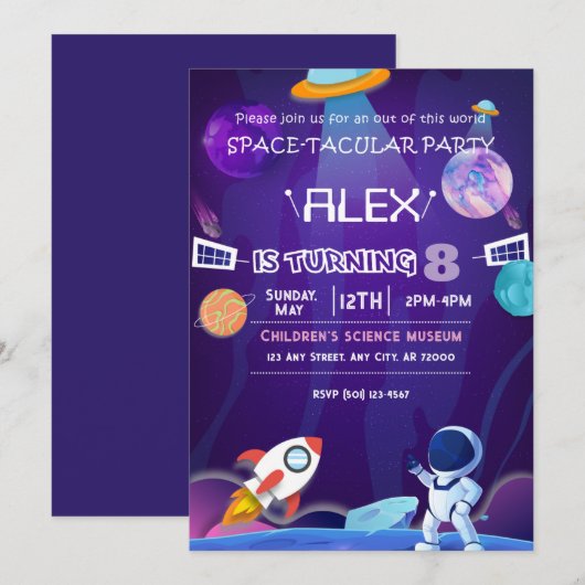 Space Sci-Fi Galaxy Children Birthday Party Kaart (Voorkant / Achterkant)