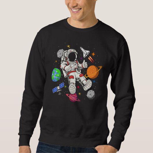 Space Science Rocket Ship Moon Sun Planet Astronau Trui (Voorkant)
