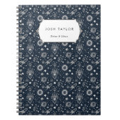 Space Science Stars Planets Rocket Custom Name Notitieboek (Voorkant)