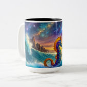 Space Seahorses ontwerp van Rich AMeN Gill Tweekleurige Koffiemok (Voorkant links)