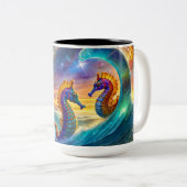Space Seahorses ontwerp van Rich AMeN Gill Tweekleurige Koffiemok (Voorkant rechts)