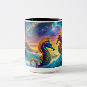 Space Seahorses ontwerp van Rich AMeN Gill Tweekleurige Koffiemok