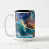 Space Seahorses ontwerp van Rich AMeN Gill Tweekleurige Koffiemok (Links)