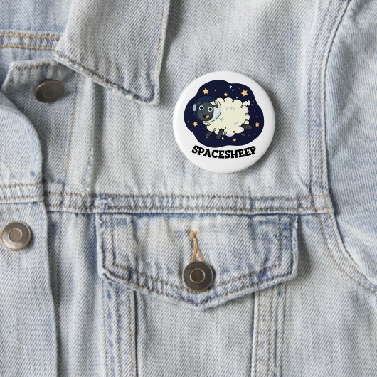 Space Sheep Funny Astronaut Pun Ronde Button 5,7 Cm (In situ)