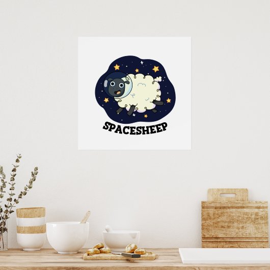 Space Sheep Funny Astronaut Sheep Pun Poster (Keuken)