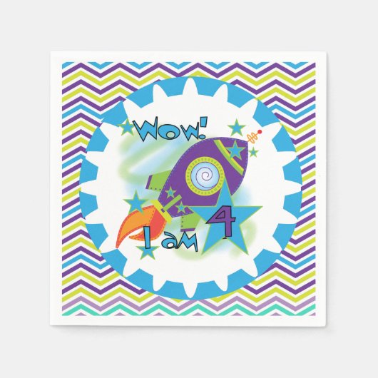 Space Ship 4th Birthday Paper Napkins Servetten (Voorkant)