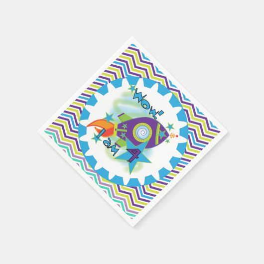 Space Ship 4th Birthday Paper Napkins Servetten (Hoek)