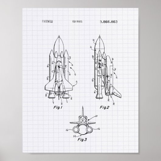 Space Shuttle 1975 Patent Art - Lined Peper Poster (Voorkant)