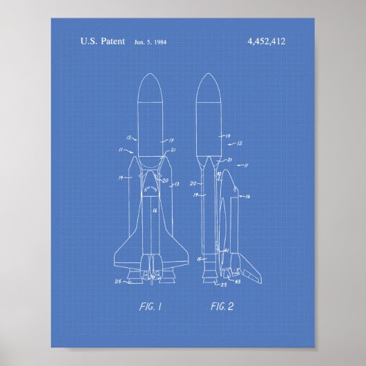 Space Shuttle 1977 Patent Art - Blauwdruk Poster (Voorkant)