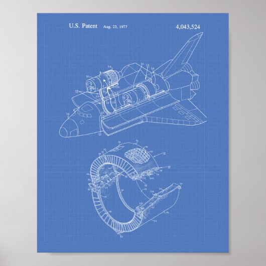 Space Shuttle 1977 Patent Art - Blauwdruk Poster (Voorkant)