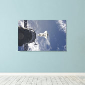 Space Shuttle Atlantis en een Russisch ruimtevaart Canvas Afdruk (Insitu (Houten vloer))