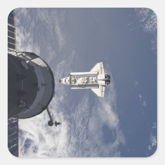 Space Shuttle Atlantis en een Russisch ruimtevaart Vierkante Sticker (Voorkant)