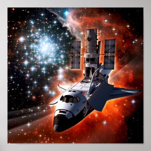 Space Shuttle Atlantis Hubble Telescope Artwork Poster (Voorkant)
