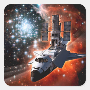 Space Shuttle Atlantis Hubble Telescope Artwork Vierkante Sticker