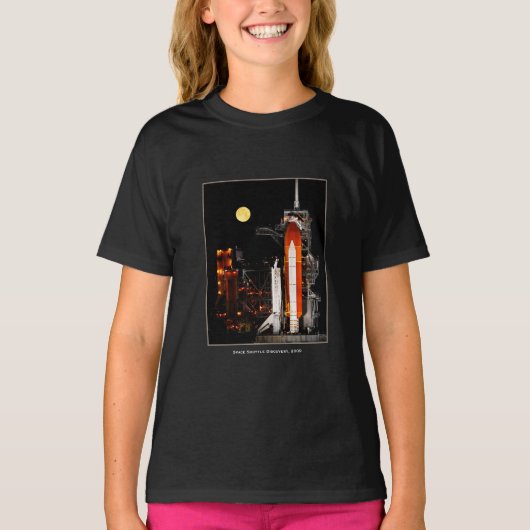 Space Shuttle Discovery en Full Moon in 2009 Girl T-shirt (Voorkant)