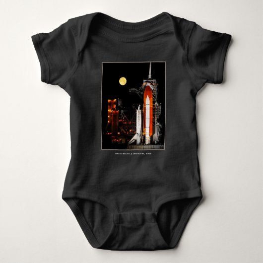 Space Shuttle Discovery en Full Moon in 2009 Romper (Voorkant)