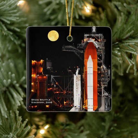 Space Shuttle Discovery en Full Moon Kerstmis Keramisch Ornament (Boom)