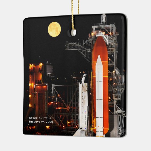 Space Shuttle Discovery en Full Moon Kerstmis Keramisch Ornament (Links)