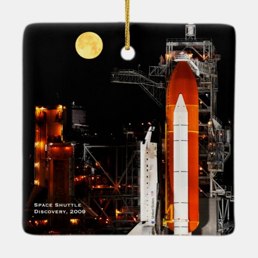 Space Shuttle Discovery en Full Moon Kerstmis Keramisch Ornament (Achterkant)