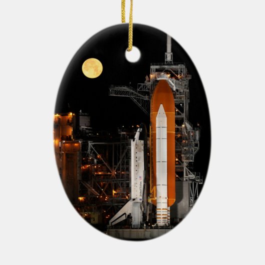 Space Shuttle Discovery en Moon Keramisch Ornament (Achterkant)