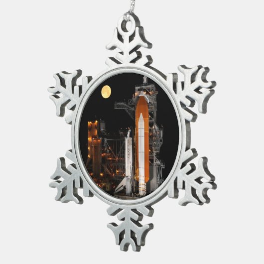 Space Shuttle Discovery en Moon Tin Sneeuwvlok Ornament (Rechts)
