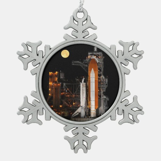Space Shuttle Discovery en Moon Tin Sneeuwvlok Ornament (Voorkant)