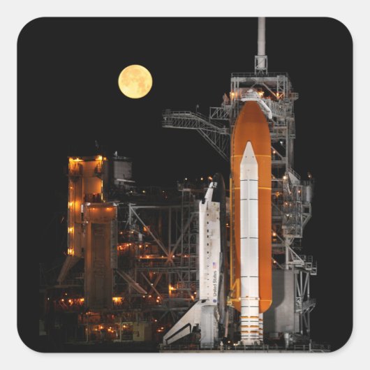 Space Shuttle Discovery en Moon Vierkante Sticker (Voorkant)