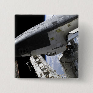 Space Shuttle Discovery gedokt Vierkante Button 5,1 Cm