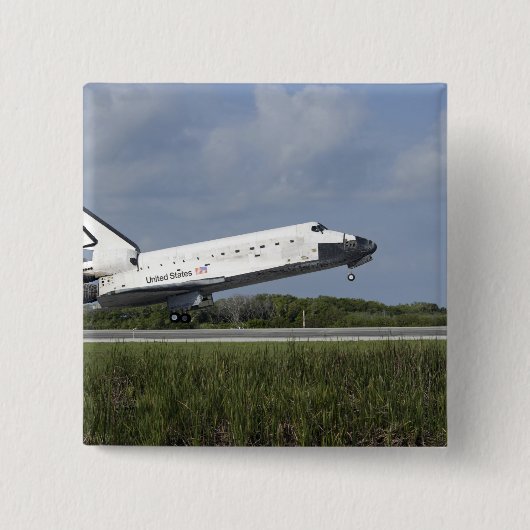 Space shuttle Discovery landt op Runway 33 Vierkante Button 5,1 Cm (Voorkant)