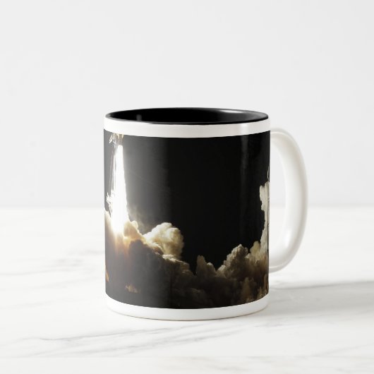 Space shuttle Discovery tilt uit Tweekleurige Koffiemok (Voorkant rechts)