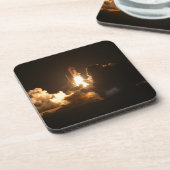 Space Shuttle Earth Orbital Spacecraft Night Canva Bier Onderzetter (Linkerzijde)