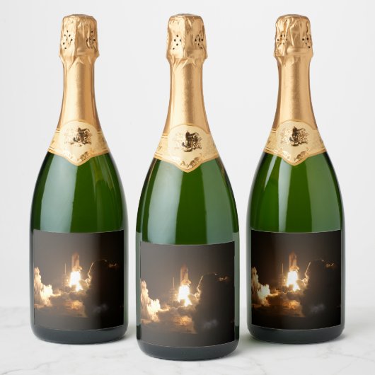 Space Shuttle Earth Orbital Spacecraft Night Canva Sparkling Wijnetiket (Flessen)