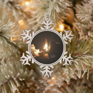 Space Shuttle Earth Orbital Spacecraft Night Canva Tin Sneeuwvlok Ornament