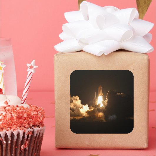 Space Shuttle Earth Orbital Spacecraft Night Canva Vierkante Sticker (Feest)