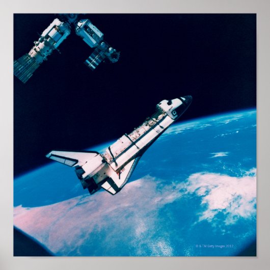 Space Shuttle en station in Orbit Poster (Voorkant)