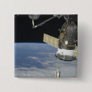 Space shuttle Endeavor, een Soyuz ruimtevaartuig Vierkante Button 5,1 Cm
