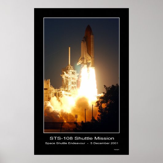 Space Shuttle Endeavor Lift-off STS-108 Poster (Voorkant)