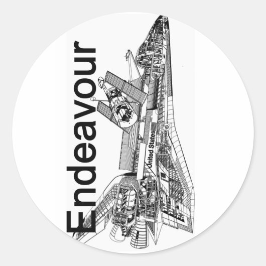 Space Shuttle Endeavor Ronde Sticker (Voorkant)
