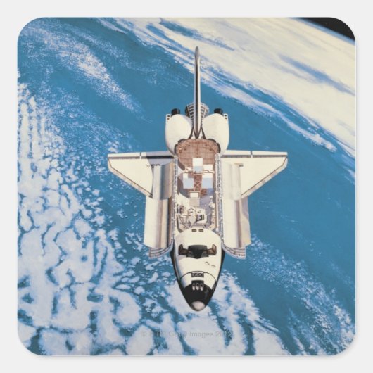 Space Shuttle in Orbit Vierkante Sticker (Voorkant)