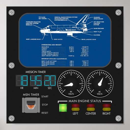 Space Shuttle Main Panel Poster (Voorkant)