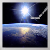 Space Shuttle Robot Arm Earth Orbit Sunburst Poster (Voorkant)