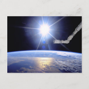 Space Shuttle-robotarm aardse omloopbaan zonnestra Briefkaart