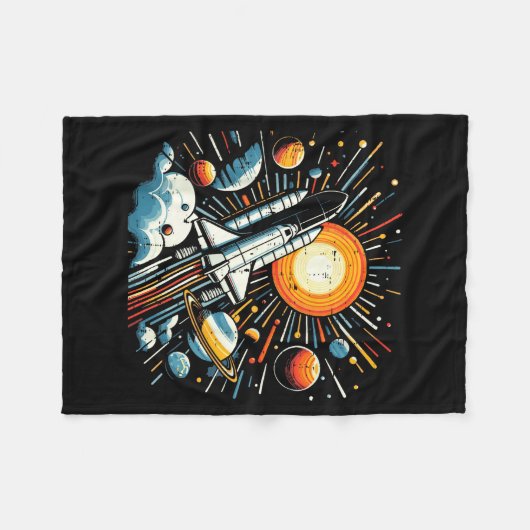 Space Shuttle Sun Planets Rocket Galaxy Boys Kids  Fleece Deken (Voorkant (Horizontaal))
