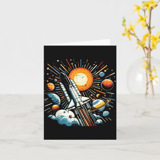Space Shuttle Sun Planets Rocket Galaxy Boys Kids  Kaart (Gele Bloem)