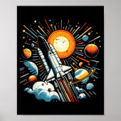 Space Shuttle Sun Planets Rocket Galaxy Boys Kids  Poster (Voorkant)